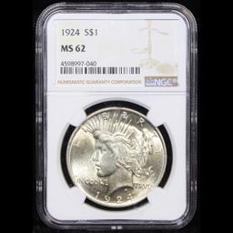 NGC 1924-p Peace Dollar $1 Graded ms62 By NGC