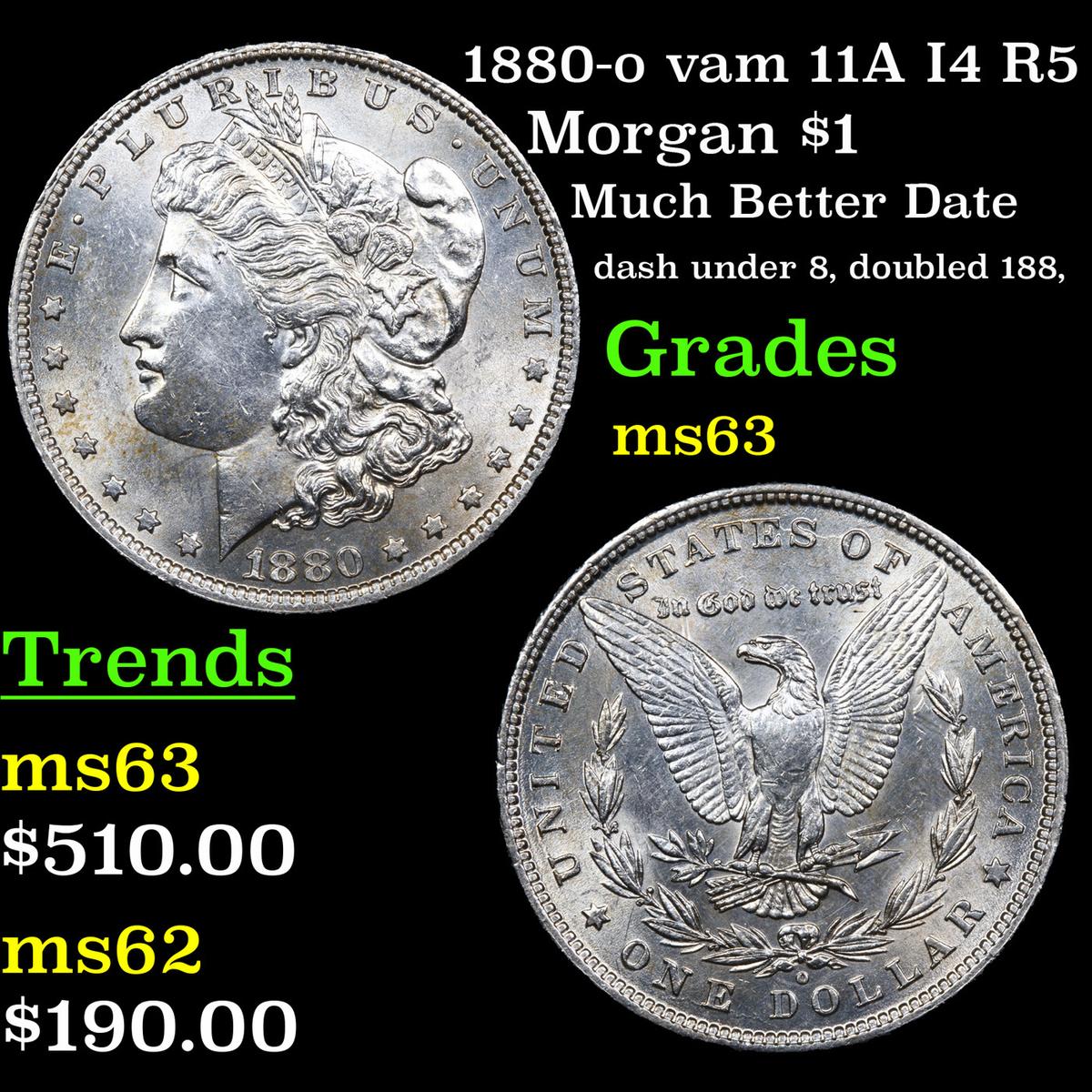 1880-o vam 11A I4 R5 Morgan Dollar $1 Grades Select Unc
