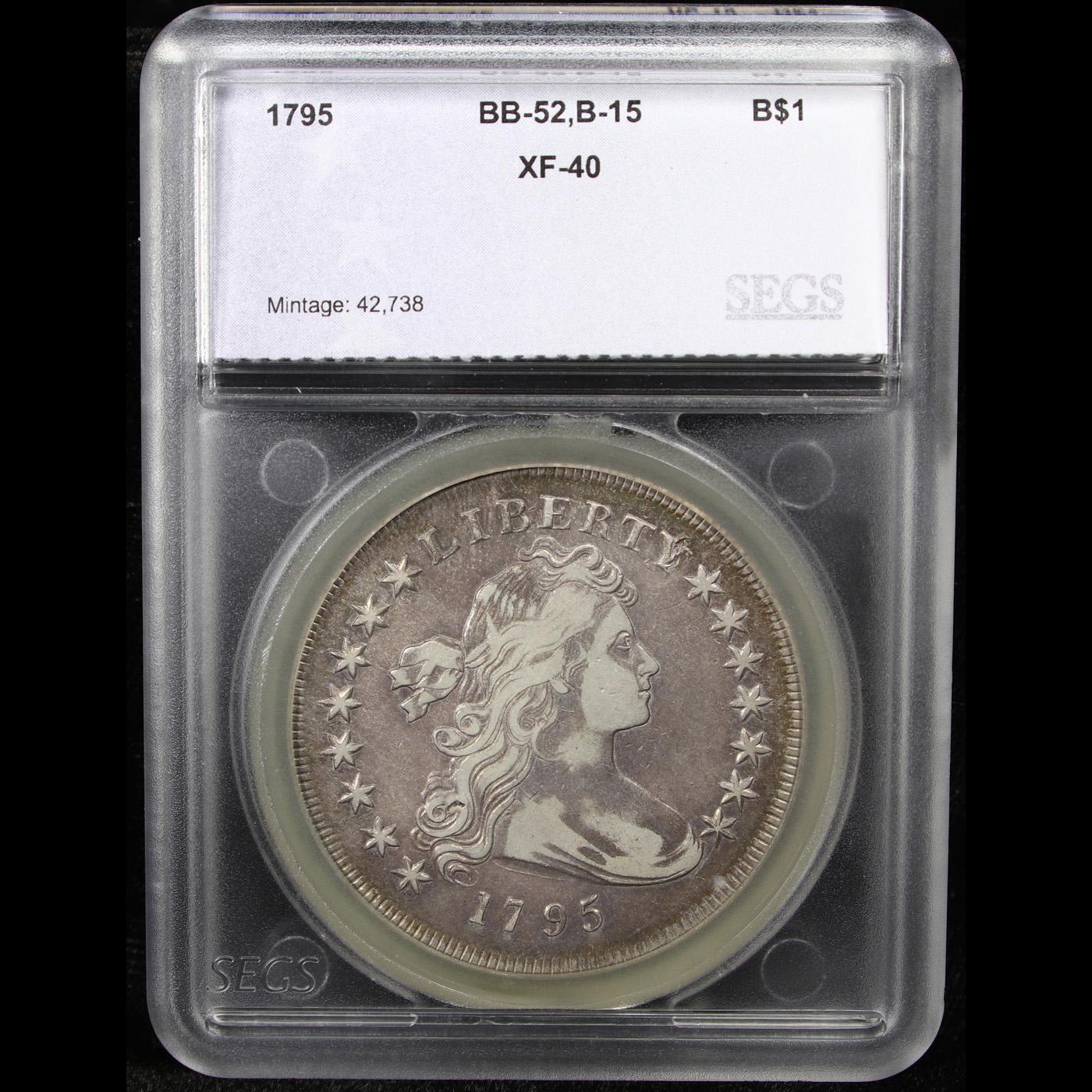 ***Auction Highlight*** 1795 Centered Bust BB-52, B-15 Draped Bust Dollar $1 Graded xf40 By SEGS (fc