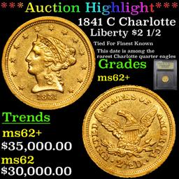 ***Auction Highlight*** 1841 C Charlotte Gold Liberty Quarter Eagle $2 1/2 Grades Select Unc By USCG