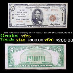 1929 $5 National Currency 'The1st National Bank Of Shenandoah, PA' TY 2 Grades vf+