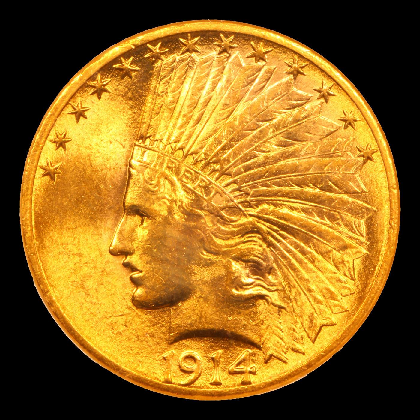 ***Auction Highlight*** 1914-s Near TOP POP! Gold Indian Eagle $10 Graded ms65+ By SEGS (fc)