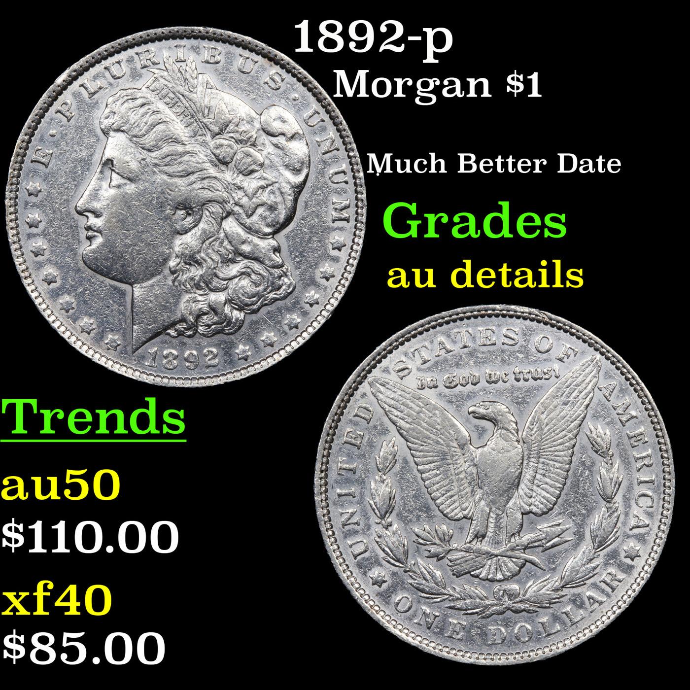 1892-p Morgan Dollar $1 Grades AU Details