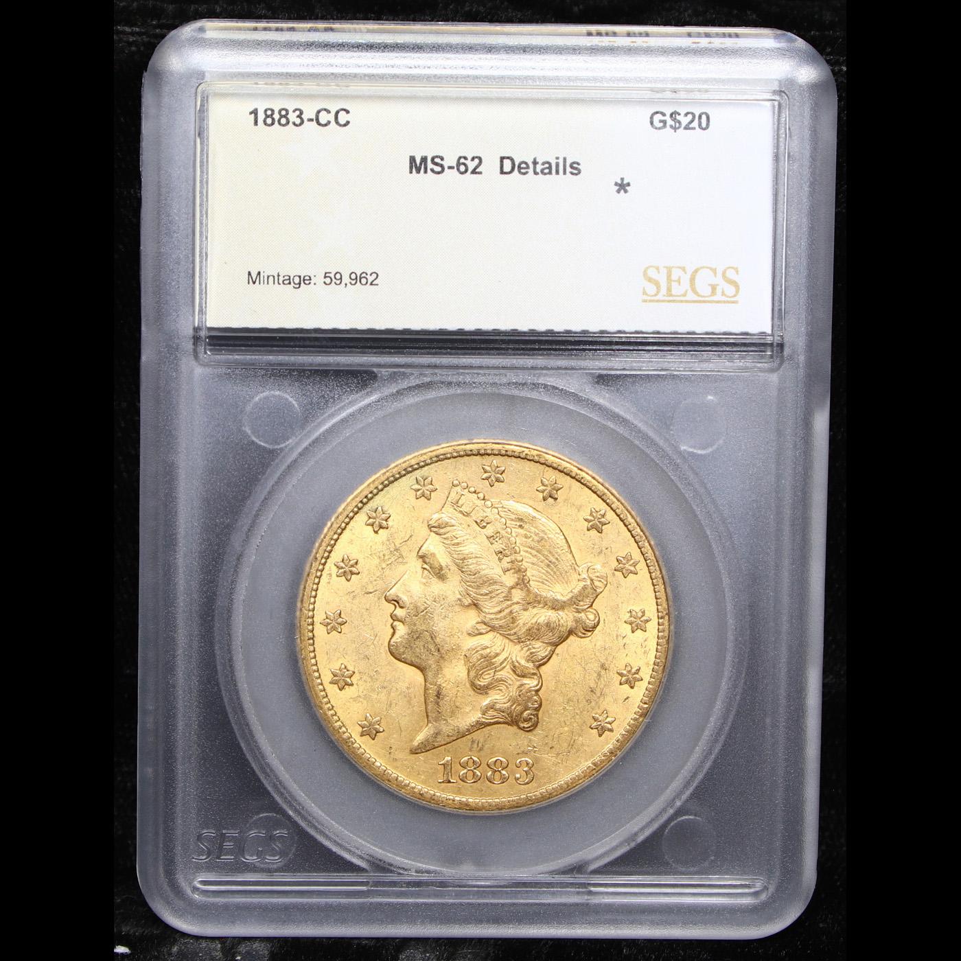 ***Auction Highlight*** 1883-cc Gold Liberty Double Eagle $20 Graded ms62 details By SEGS (fc)