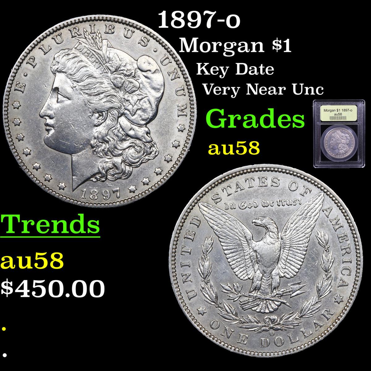 1897-o Morgan Dollar $1 Graded Choice AU/BU Slider By USCG