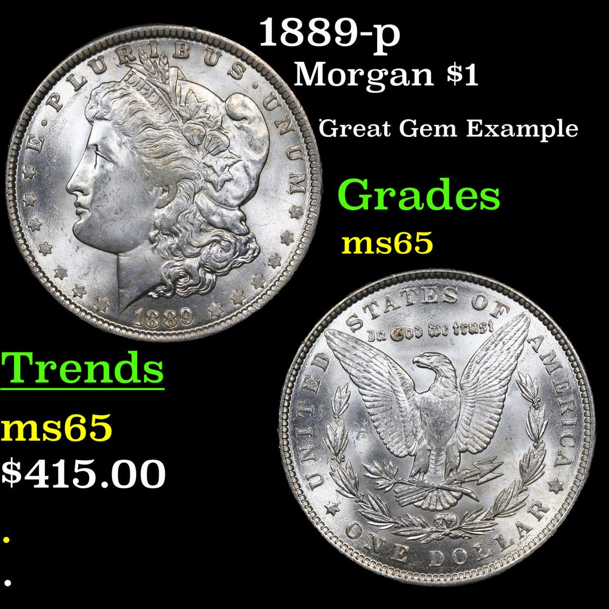 1889-p Morgan Dollar $1 Grades GEM Unc