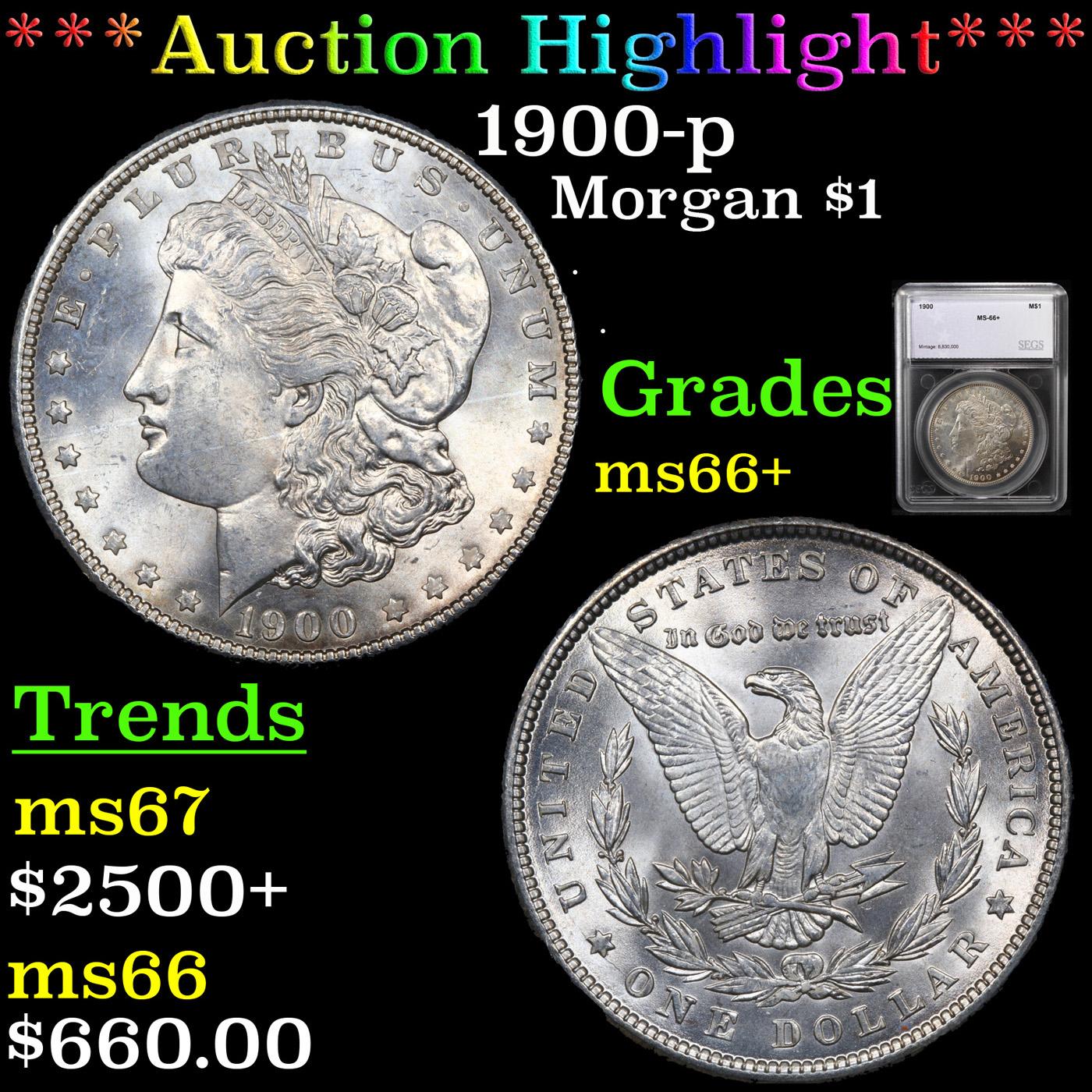 ***Auction Highlight*** 1900-p Morgan Dollar $1 Graded ms66+ By SEGS (fc)