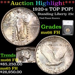 ***Auction Highlight*** 1920-s TOP POP! Standing Liberty Quarter 25c Graded ms66 FH By SEGS (fc)