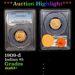 ***Auction Highlight*** PCGS 1909-d Gold Indian Half Eagle $5 Graded ms63+ By PCGS (fc)