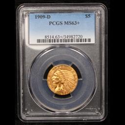 ***Auction Highlight*** PCGS 1909-d Gold Indian Half Eagle $5 Graded ms63+ By PCGS (fc)