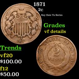 1871 Two Cent Piece 2c Grades vf details