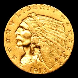***Auction Highlight*** 1913-p Gold Indian Quarter Eagle $2 1/2 Graded Select Unc By USCG (fc)