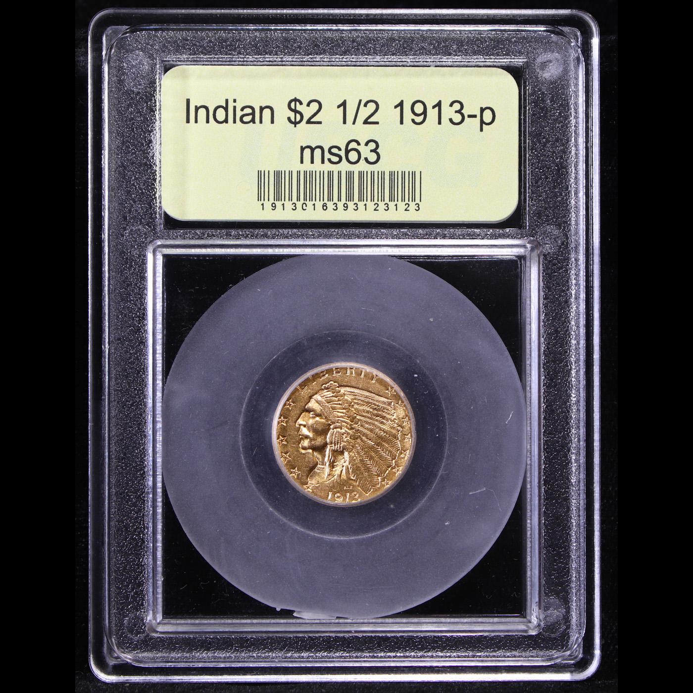 ***Auction Highlight*** 1913-p Gold Indian Quarter Eagle $2 1/2 Graded Select Unc By USCG (fc)