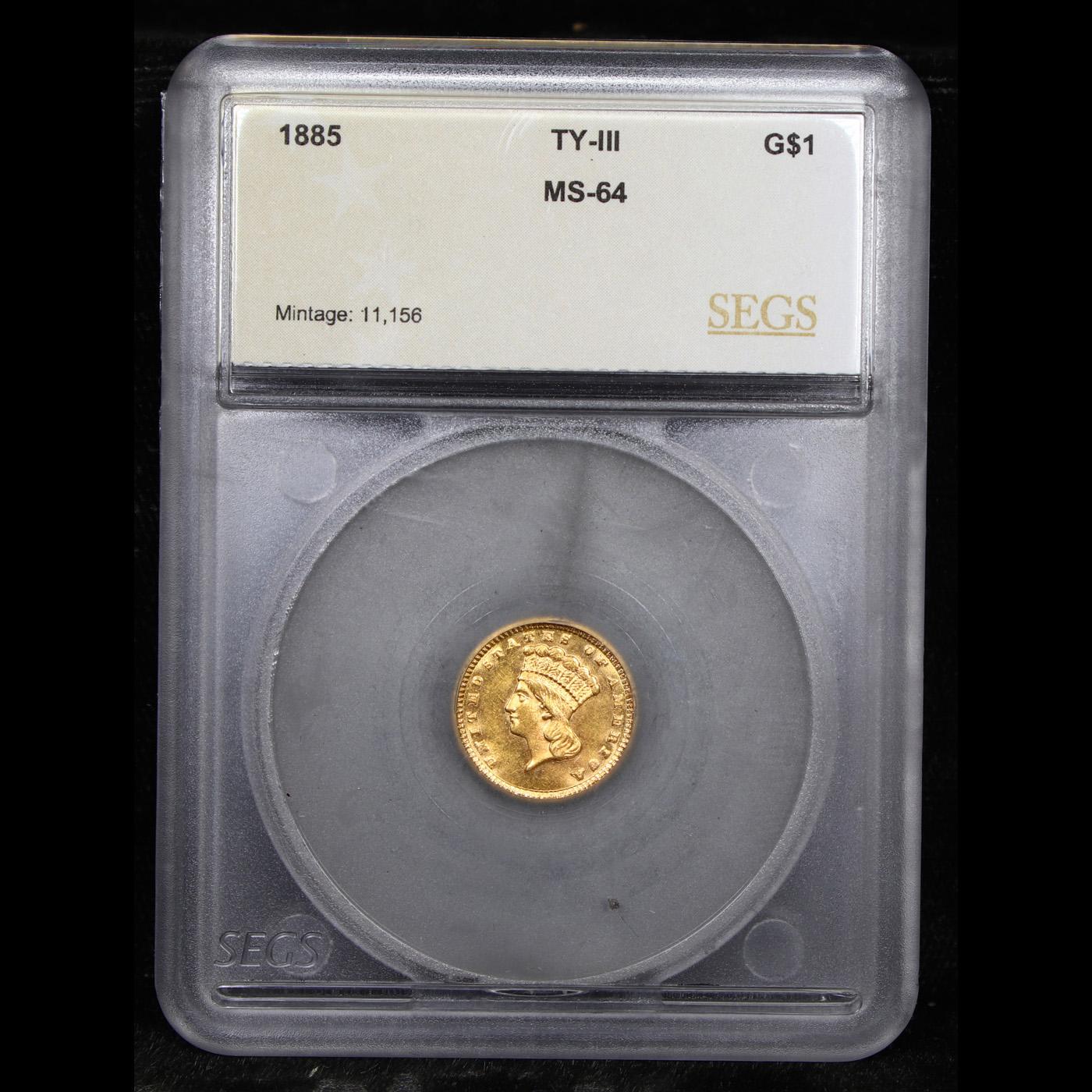 ***Auction Highlight*** 1885 Ty 3 Gold Dollar $1 Graded ms64 By SEGS (fc)