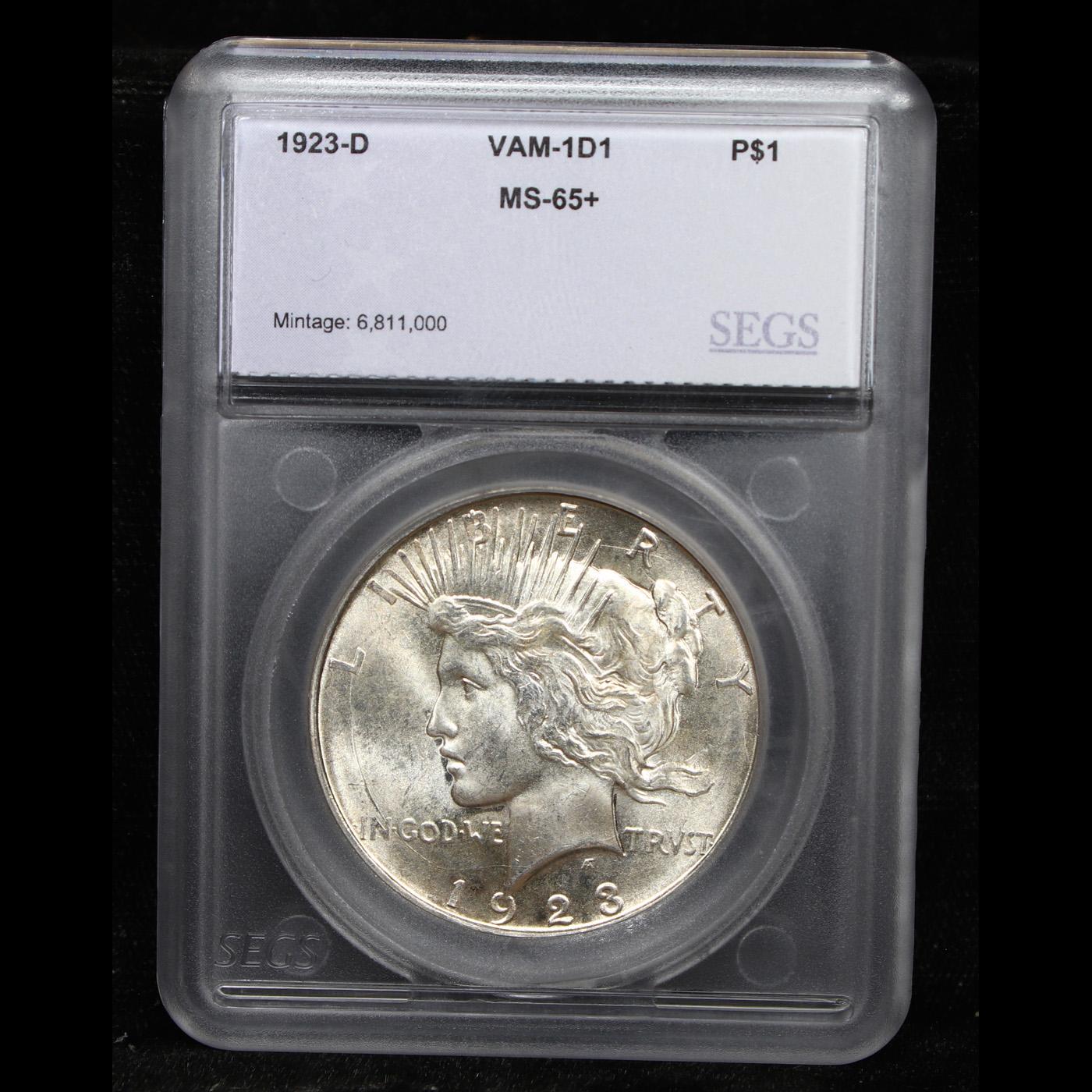 ***Auction Highlight*** 1923-d vam 1D1 R5 Peace Dollar $1 Graded ms65+ By SEGS (fc)