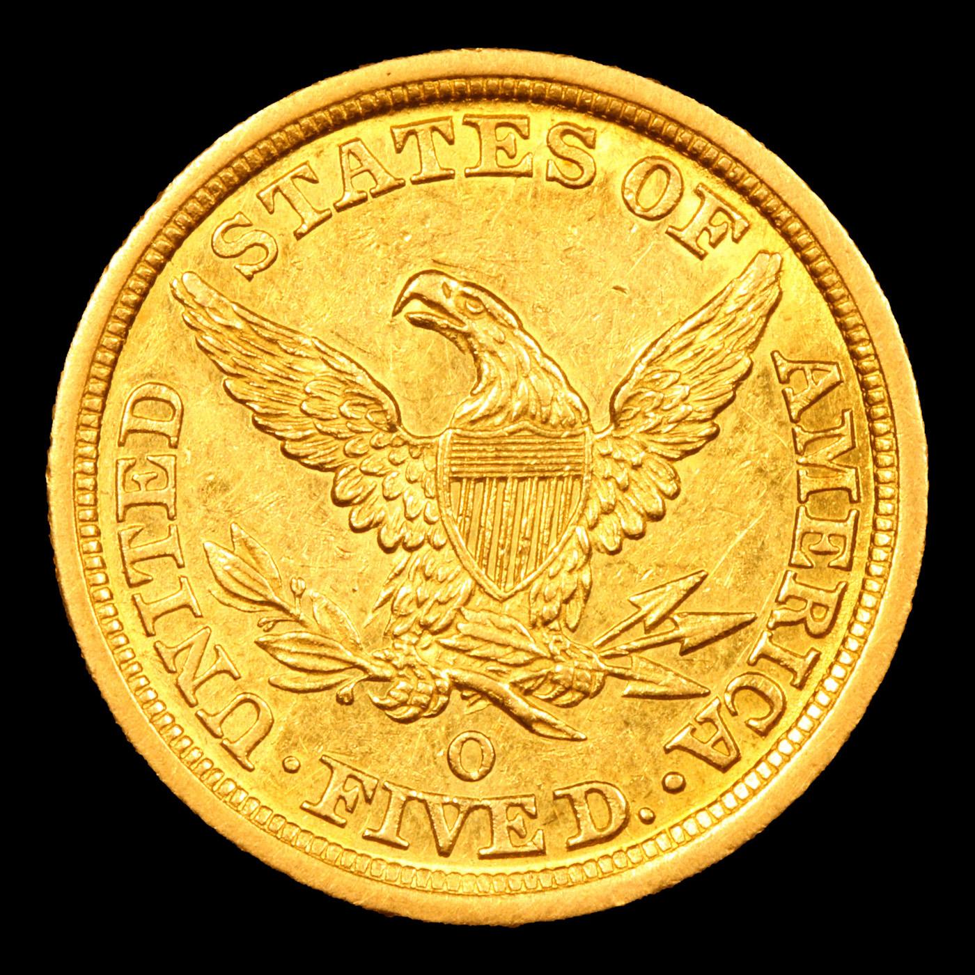 ***Auction Highlight*** 1844-o Gold Liberty Half Eagle $5 Graded ms62 By SEGS (fc)