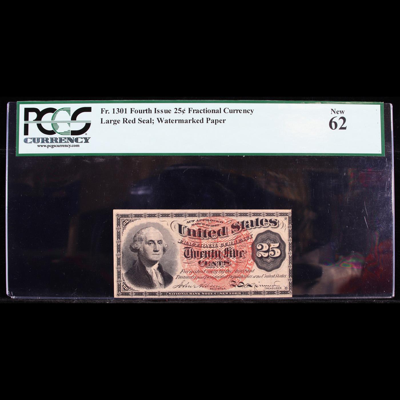 PCGS 1863 US Fractional Currency 25c 4th Issue fr-1301 George Washinton Graded cu62 By PCGS