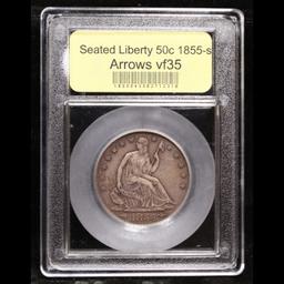 ***Auction Highlight*** 1855-s Arrows Seated Half Dollar 50c Graded vf++ By USCG (fc)