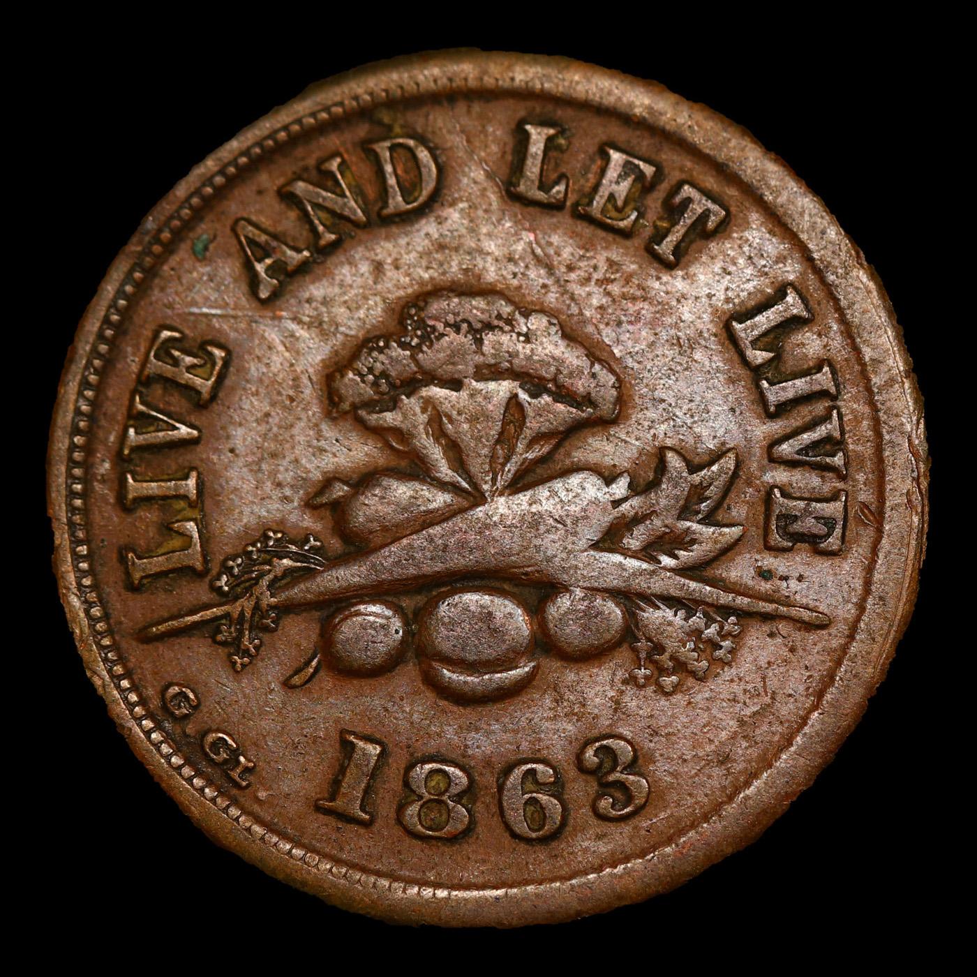 1863 Live and Let Live Civil War Token 1c Grades vf++