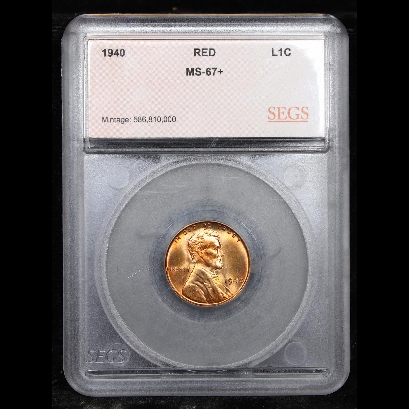 ***Auction Highlight*** 1940-p Near Top POP! Lincoln Cent 1c Graded ms67+ rd By SEGS (fc)