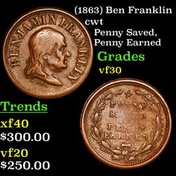 (1863) Ben Franklin Civil War Token 1c Grades vf++