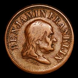 (1863) Ben Franklin Civil War Token 1c Grades vf++