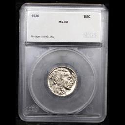 ***Auction Highlight*** 1936-p Near Top POP! Buffalo Nickel 5c Graded ms68 By SEGS (fc)