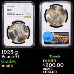 NGC 1925-p Peace Dollar $1 Graded ms64 By NGC