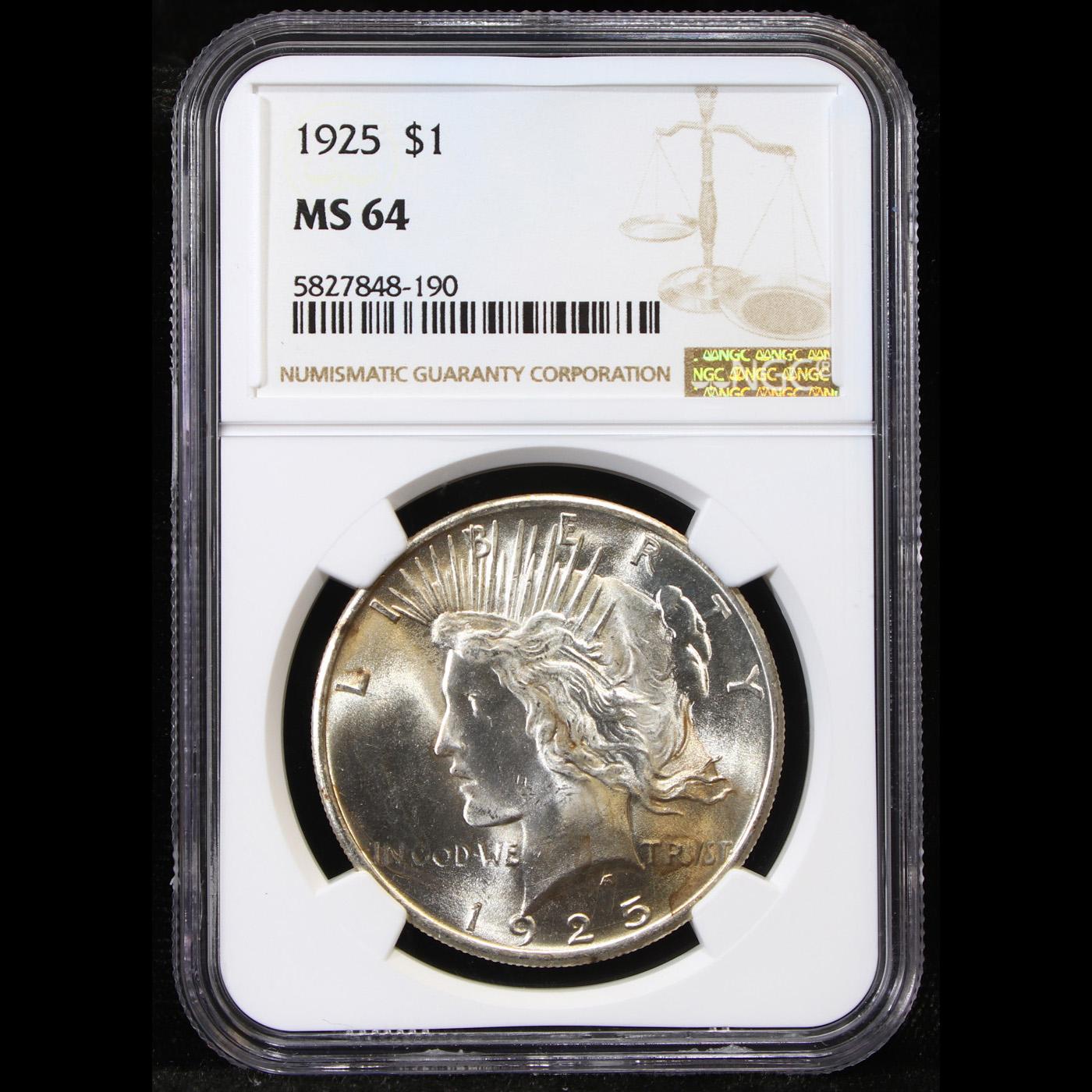 NGC 1925-p Peace Dollar $1 Graded ms64 By NGC