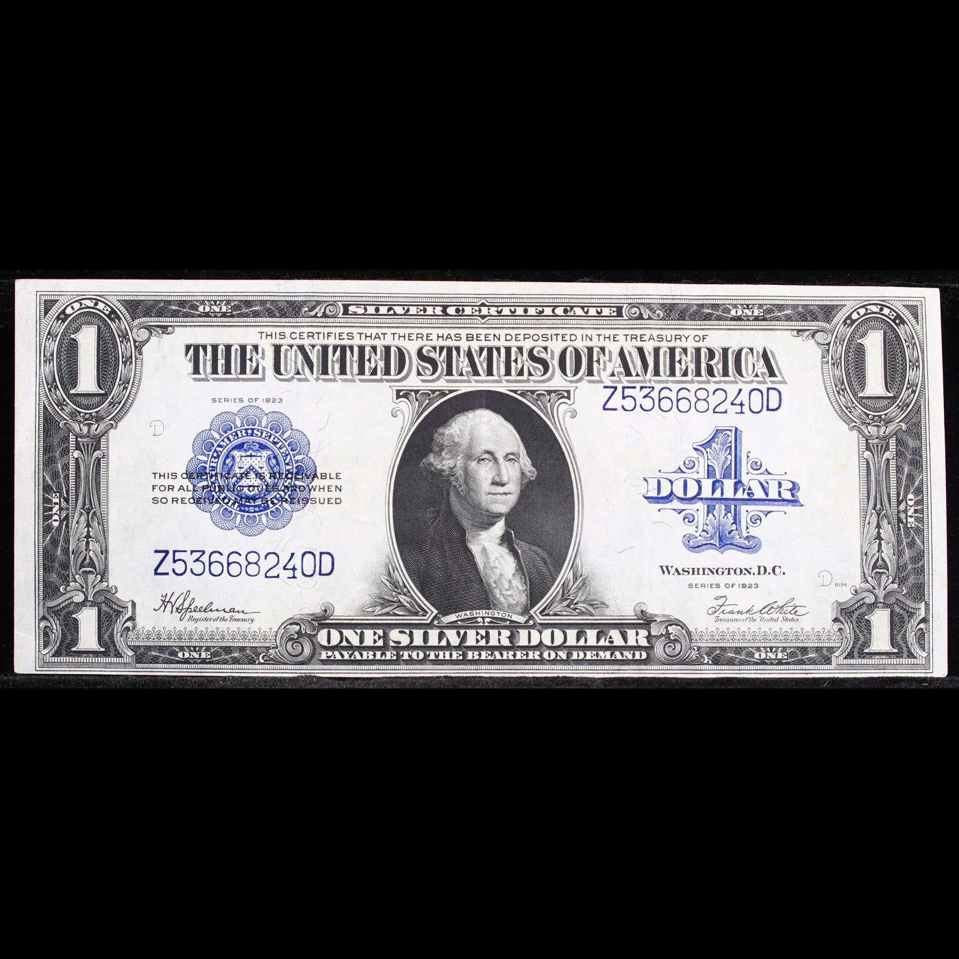 1923 $1 large size Blue Seal Silver Certificate, Fr-237 Signatures of Speelman & White Grades Select