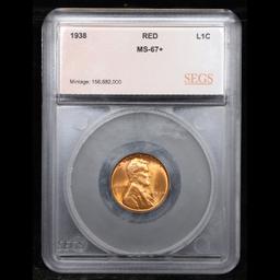 ***Auction Highlight*** 1938-p Near Top POP! Lincoln Cent 1c Graded ms67+ rd By SEGS (fc)