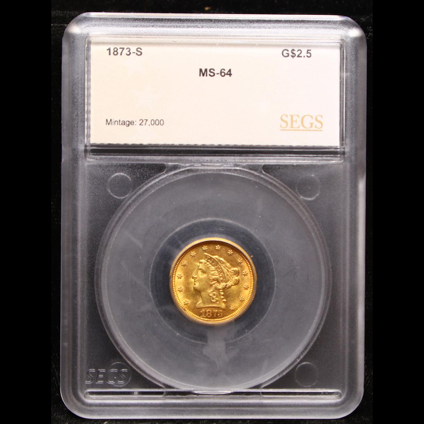 ***Auction Highlight*** 1873-s Gold Liberty Quarter Eagle $2 1/2 Graded ms64 By SEGS (fc)