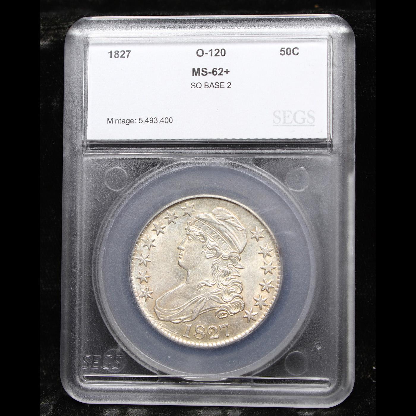 ***Auction Highlight*** 1827 O-120 R3 Capped Bust Half Dollar 50c Graded ms62+ By SEGS