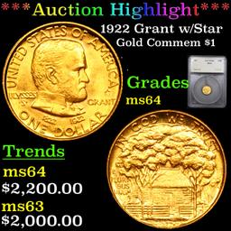 ***Auction Highlight*** 1922 Grant w/Star Gold Commem Dollar 1 Graded ms64 By SEGS (fc)