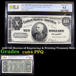 PCGS 1890 $10 Bureau of Engraving & Printing Treasury Note Graded cu64 PPQ By PCGS