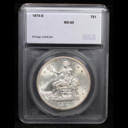 ***Auction Highlight*** 1874-s Trade Dollar $1 Graded ms65 By SEGS (fc)