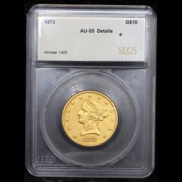 ***Auction Highlight*** 1872-p Gold Liberty Eagle $10 Graded au55 details By SEGS (fc)