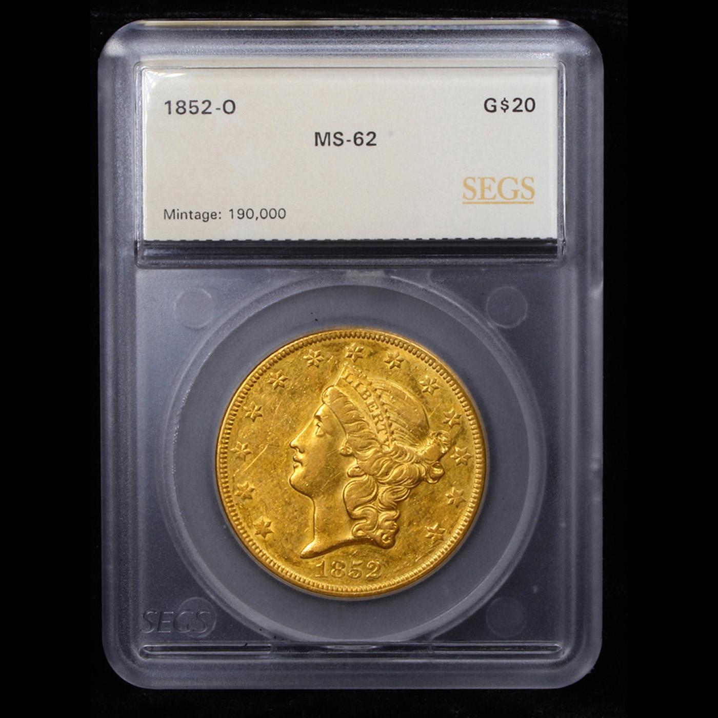 ***Auction Highlight*** 1852-o Gold Liberty Double Eagle $20 Graded ms62 By SEGS (fc)
