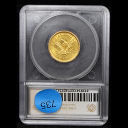 ***Auction Highlight*** 1844-o Gold Liberty Half Eagle $5 Graded ms62 By SEGS (fc)