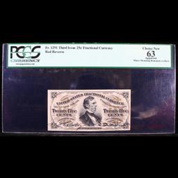 PCGS Third Issue 25c Fractional Currency FR-1291 Red Rev Bust of Wm Fessenden Graded cu63 By PCGS