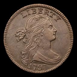 ***Auction Highlight*** 1797 Rev 97', Stems S-138 LDS Draped Bust Large Cent 1c Graded au58+ By SEGS