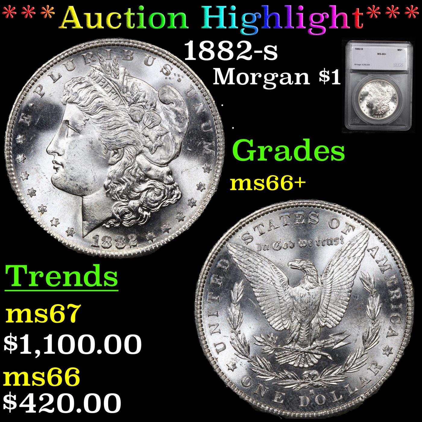 ***Auction Highlight*** 1882-s Morgan Dollar $1 Graded ms66+ By SEGS (fc)