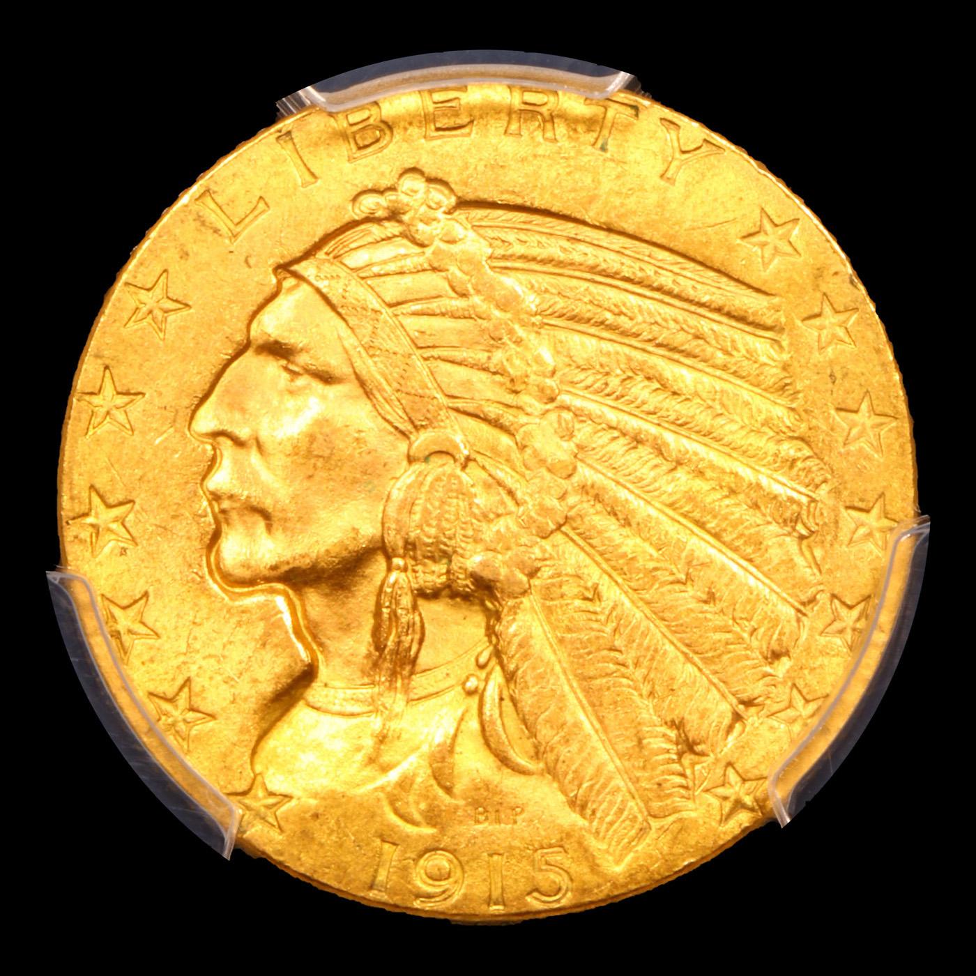 ***Auction Highlight*** 1915-p Near Top POP! Gold Indian Half Eagle $5 Graded ms65 By SEGS (fc)