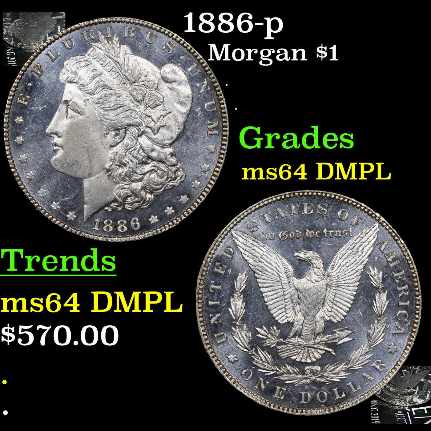 1886-p Morgan Dollar $1 Grades Choice Unc DMPL