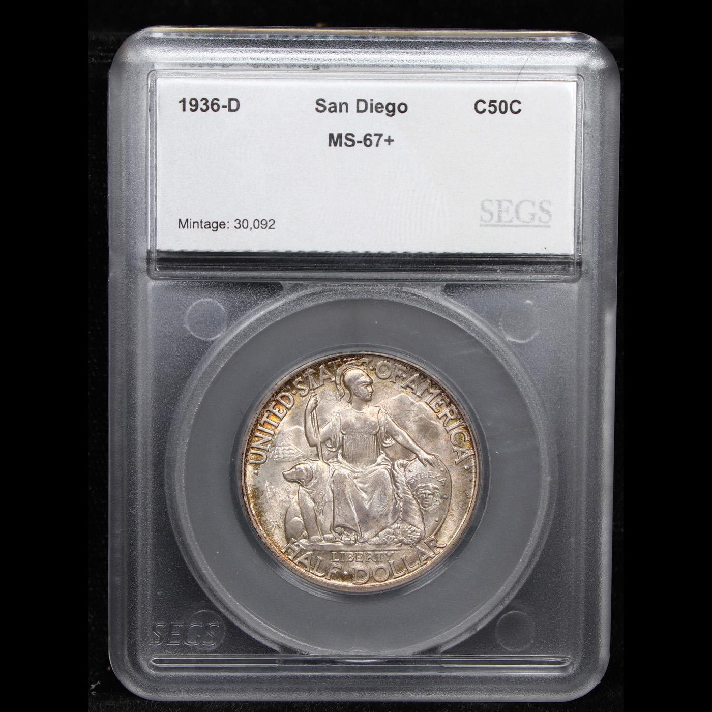 ***Auction Highlight*** 1936-d San Diego Near Top POP! Old Commem Half Dollar 50c Graded ms67+ By SE