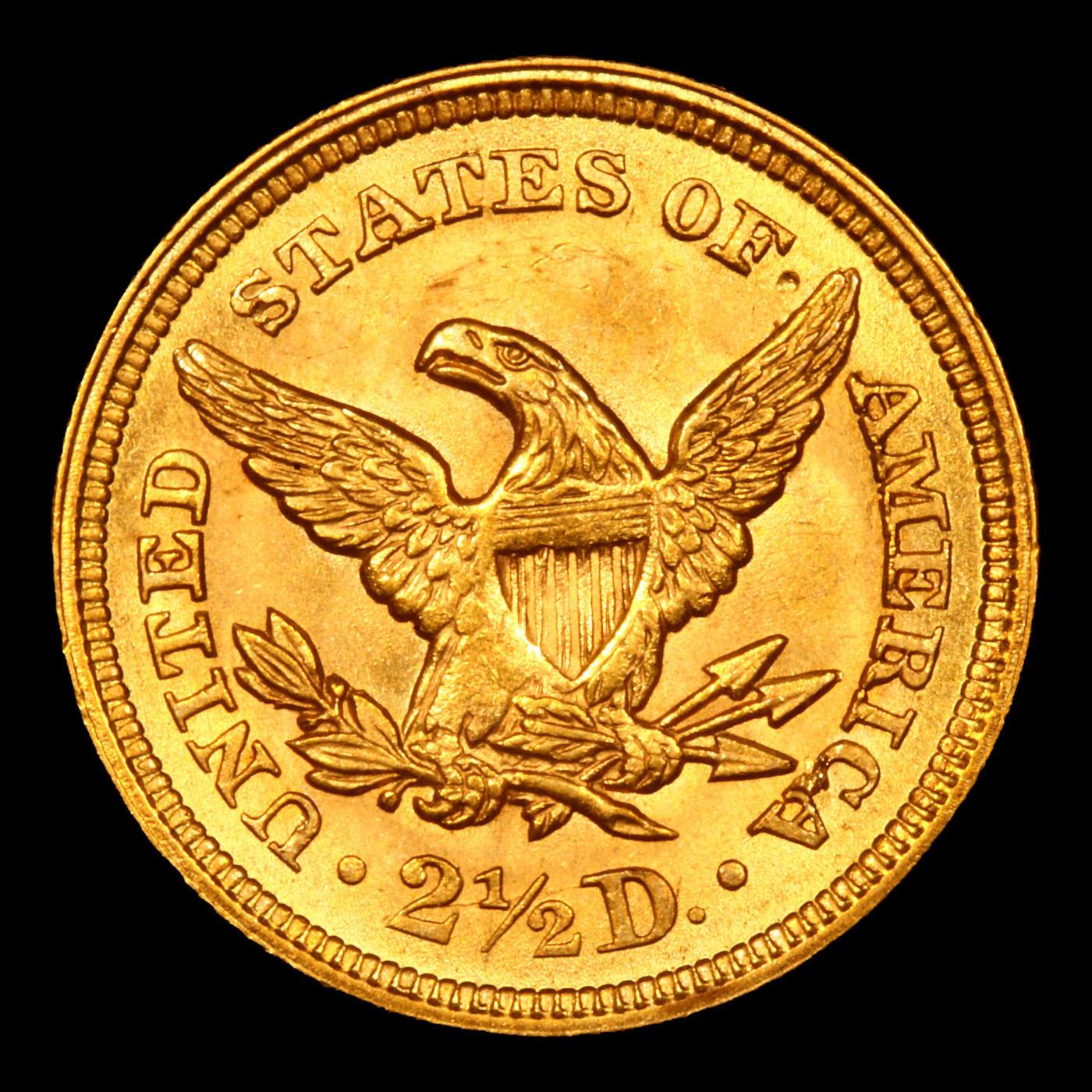 ***Auction Highlight*** 1853-p Near Top POP! Gold Liberty Quarter Eagle $2 1/2 Graded ms65+ By SEGS