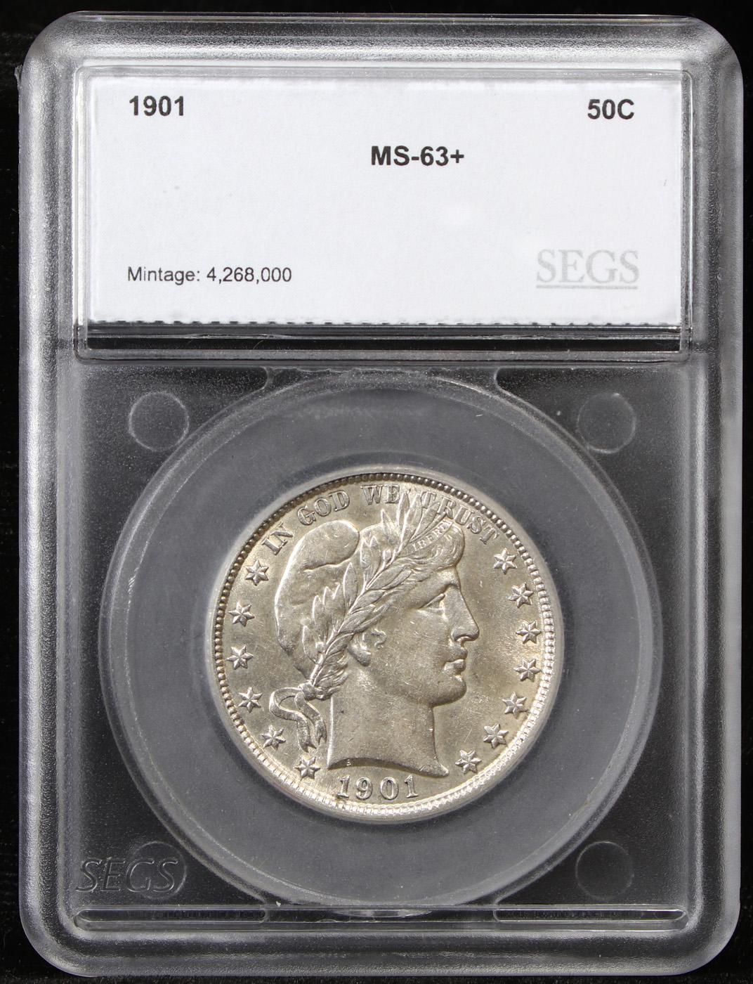 ***Auction Highlight*** 1901-p Barber Half Dollars 50c Graded ms63+ By SEGS (fc)