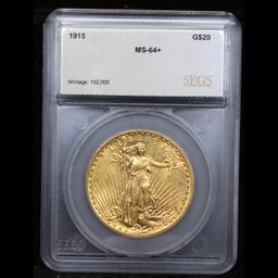 ***Auction Highlight*** 1915-p Gold St. Gaudens Double Eagle $20 Graded ms64+ By SEGS (fc)