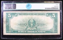 ***Auction Highlight*** 1923 $5 Silver Certificate "Porthole Note" Abraham Lincoln FR-282 Graded vf2