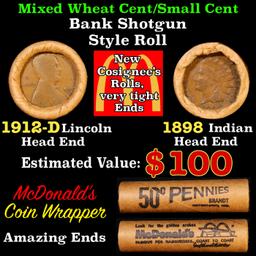 Mixed small cents 1c orig shotgun Brandt McDonalds roll, 1912-d Wheat Cent, 1892 Indian Cent other